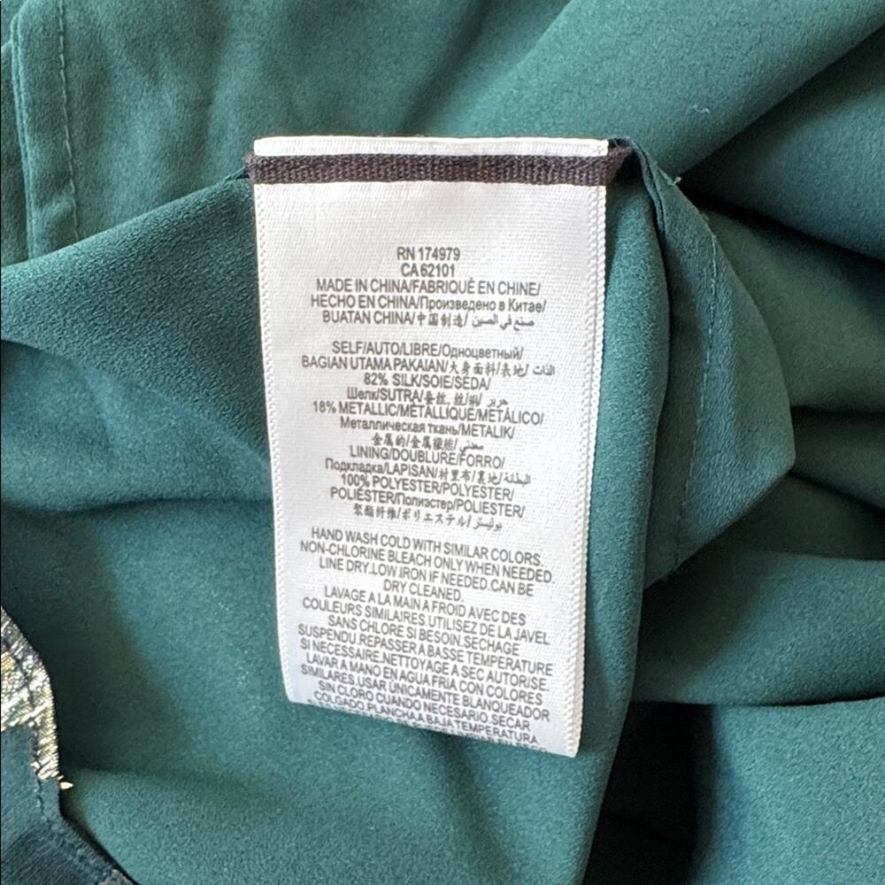 BCBGMAXAZRIA Fern Green Metallic Silk One Shoulder Cocktail Mini Dress Size 4 - Picture 8 of 8